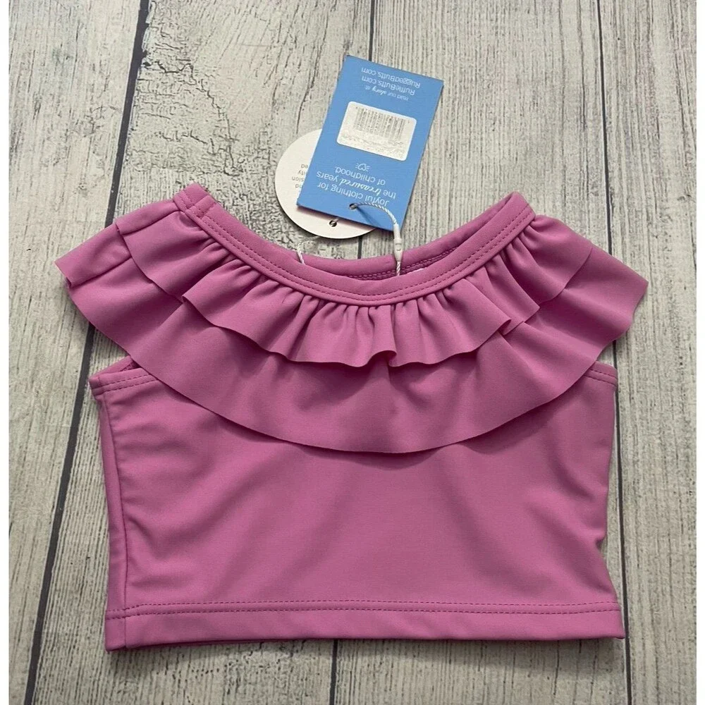 NEW! NWT Purple RuffleButts Baby Girl Two Piece Swimsuit, Size 3-6 months